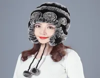 Beanies 2021 Ryssland Women Real Rex Fur Hats Elastic Knitted 100 äkta Cap Winter Warm Hat1797358