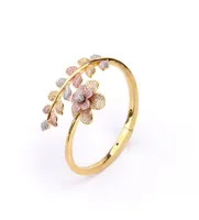 Bangle Fashion Allmatch Small Fresh Flower Bracelet Full Of Zircon Threedimensional Ring Korean Ladies Jewelry Set