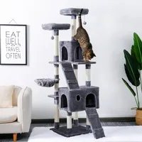 Cat Furniture Scratchers 180CM Multi-Level Tree For s With Cozy Perches Stable Climbing Frame Scratch Board Toys Gray Beige 220909216P