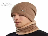 Utomhushattar trippel oändlighet säljer vinter män halsduk set fast färg varma mössa halsdukar manliga unisex elastiska mjuka bekväma hat5061174