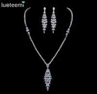 LUOTEEMI New Bridal Jewelry White Clear Cubic Zirconia Crystal Necklace Earrings Set for Women Reliable Wedding Accessories Bijoux2398368