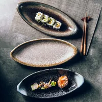 Placas Plate Plate de peixe em forma de barco Creative Ceramic Japanese Japanese Janta Dinner Long Restaurant Personalidade Conjunto LA