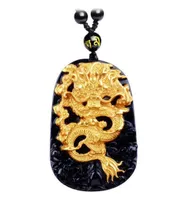 Natural Black Obsidian Corving Dragon Dragon Lucky Amulet Netlace for Women Men Pendant7800524