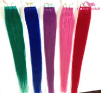 Verkauf von Silky Straight Tape Haarextensionen Mischen Sie Farben Pink Red Blue Purple Green Tape in menschlichem Haarband auf dem Haar6722580