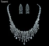 LUOTEEMI Luxurious Bridal Wedding Jewelry Charm CZ Crystal Water Drop Pendant Necklaces Earrings Set Long Tassel Shininy Zircon Bi8322700