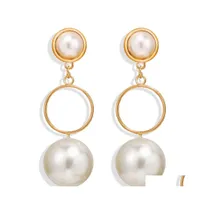 Dangle Chandelier Boho White Circle Imitation Pearl Pendant Drop Dangle Earrings Creative Retro Korean Gold Plated Jewelry Accesso Dhsur