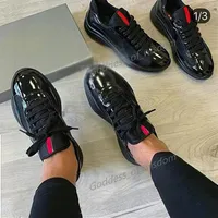 2021 hommes Fashion Casual Shoes America's Cup Design Sneakers Patent Leather et Nylon Luxy Mens Shoe242U