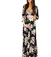 Maternity Cross Vneck Belt 3 4 Sleeve Floor Length Dress Evening Print Dresses3414970