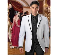 2018 Elegant Custom Made Handmade White and Black Fashion Mens Wedding Suits Groom Tuxedos Groomsmen Business Party Formal Suits 3