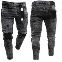Jeans pour hommes pantalons de survêtement masculin pantalon de trou sexy zipper décontracté mâle pantalon maigre déchiré crayon de motard noir long