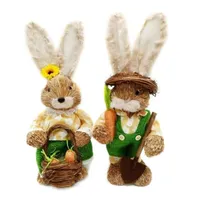 OOTDTY 2pcs Cute Straw Rabbits Bunny Decorations Easter Party Home Garden Wedding Ornament Po Props Crafts 2204064098714