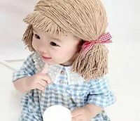 Caps Hats Cute Kids Girl Hat Beanie Hair Pigtail Wig Cap Handmade Woolen Yarn Children Baby and Accessories Pography PropsW2210