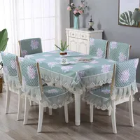 Table Cloth European Jacquard Dustproof Tablecloth Set Lace Floral Side Decoration Cushion Chair Mat Dining Covers For Home