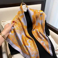 Scarves 2022 Spring Silk Feeling Scarf Square Neck Hijab Shawls Wraps Bandana Foulard Design Print Pashmina Bufanda