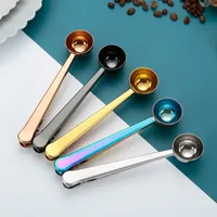 Coffee Scoops Two-in-one Stainless Steel Sealing Clip for Kitchen Long Handle Measuring Spoons For Tea Milk Powder Instant Drinks