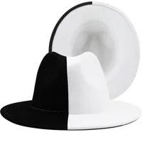 Wide Brim Hats Bucket Black White Patchwork Wool Felt Jazz Fedora Women Unisex Panama Party Trilby Cowboy Cap Men Gentleman Wedding 221123