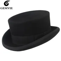 Wide Brim Hats Bucket GEMVIE 11cm 100% Wool Felt Top For MenWomen Cylinder Topper Mad ter Party Costume Fedora Derby Magician 221123