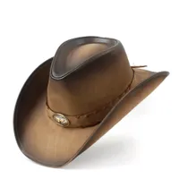 Wide Brim Hats Bucket 100% Leather Men Western Cowboy Hat For Gentleman Dad Fedora Sombrero Hombre Caps Size 58-59CM 221124