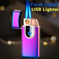Creative Electric Wungsten USB LIGHTER FORCH JET JET Double Flame Refillable Lighters с газовым ветром Winder -Resect Multifunction218j