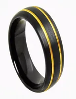 Wedding Rings 8mm Black Tungsten Ring Double Grooved Gold Stripes Polished Edge Couples Bands Size 6138509724