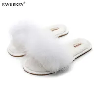 スリッパFayuekey Spring Summer Winter Home Cotton Fur Women Indoor Floor Bedroom Flat Shoes 221123