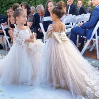 Lace Flower Girl Dress Bows Children's First Communion Dress Princess Tulle Ball Jurk trouwfeestjurken FS9780