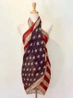 Scarves Vintage American Flag Pleated Cotton Scarf July 4th USA Patriotic