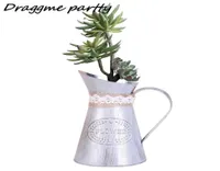 Retro Pastoral Style Schmiedeeisen Home Dekoration Blume Pase Vase Metall Eimer Kessel Bewässerung Can Wedding Vintage Vasen4255880