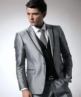 Yepyeni Shinny Gray Damat Smokin Tepe Yoklu Erkek Düğün Smokin Adam Ceket Blazer Popüler 3piye Suit Jacketpantsvesttie 1