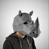 Cosplay Rhinoceros Mask 3d PaperCraft Paper volwassen maskking Wearable Halloween Horror Masque Visuum Kostuum Men Diy Toys Party210Z