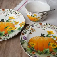 Bowls Ceramic Pumpkin Garden Style Harvest Season Fancy Dinner Plate Salad Bowl