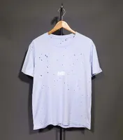 2023 Lüks Avrupa Paris Erkek Tişörtleri Küçük Kırık Delikler Tişörtler İki Katman Kumaş Tshirt Erkek Kadın Küçük Mektup Baskı Tasarımcı T-Shirts