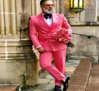 Roze heren bruiloft Tuxedos Doublebreasted bruidegomsmen Tuxedos gloednieuwe man blazers jas 2 -delige suitjacketpantstie 6550629