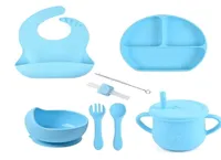 Cups Dishes Utensils Dinnerware Set Plates and Bowl Baby Silicone Tableware Cup PlateTray Bibs Children Nonslip Silicone Plat