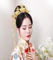 Новая невеста китайский костюм свадьба тиара ретро золотые рыбные аксессуары из бисера