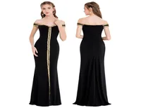 Angelfashions Women039s Off Shoulder V Neck Floor Length Black Formal Gown Party Dresses Evening Prom Dress 3982580141