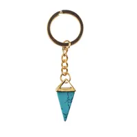 Key Rings Pink Crystal Cone Light Yellow Gold Color Natural Gem Mens Waist Car Keychain Womens Leather Pendant Drop Delivery Jewelry Dhnbx