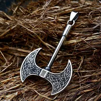 Pendant Necklaces Vintage Double Sided Viking Axe Necklace For Men Stainless Steel Nordic Celtic Knot Fashion Amulet Jewelry Gift