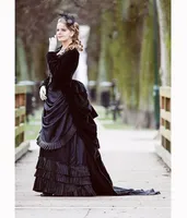 Винтажные элегантные викторианские черные вечерние платья для женщин с длинным рукавом бархатный курт
