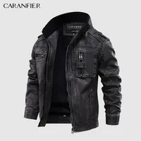Caranfier Mens кожаные куртки мотоциклетные стойки воротничка на молнии самец US Size Pu Coats Biker Faux Leather Fashion Overdwear 2306B