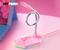 Pink USB Microphone Drive HD Sound Card Noise Reduction RGB Lightemitting Gaming Mike Computer Gamer