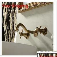 Bathroom Sink Faucets Whole And Retail New Antique Brass Widespread Wall Mounted Faucet Ba Qy Ots0A2750