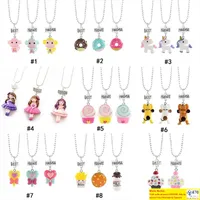Child cute Best friends forever Necklace Monkey Donuts Princess dog food Ice cream Resin Pendant Bead chain For Children