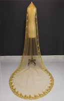Pos real de uma camada lantejas arestas de ouro 3 metros Catedral V￩u com pente belo v￩u de noiva NV70984788876