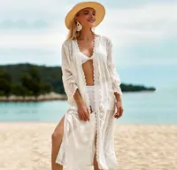 2021 New Chiffon Embroidery Cardigan Sexy Bikini Cover Up Beach Cover Up Long Dress Seaside Vacation Loose Sunscreen Shirt Lady2927482