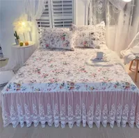 Bed Skirt Luxury Princess Wedding Bedding Cotton Quilted Lace Ruffle Floral Mattress Cover Bedspread Pillowcase Nordic Size7764206