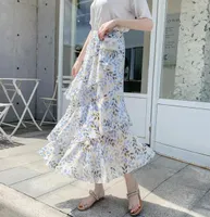 Skirts 2021 Summer Floral Chiffon Skirt Elastic High Waist Slimming Allmatch Casual Elegant Women Aline Long3563854
