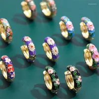 Hoop Earrings Vintage Enamel Flower Small For Women Minimalist Colorful Round Piercing Circle Huggie Earring Jewelry