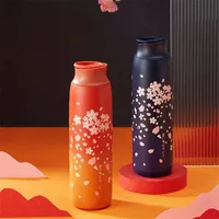 Японский стиль Sakura Thermos Bottle Portable Travel Coffee Coffee Mug Isled Cup 304 из нержавеющей стали Термос Вакуумная колба подарки 210913222B