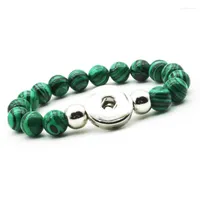 Strand 10mm Malachite Stone Bracelet Healing Balance Bead Reiki Buddha Prayer DIY 18mm Snap Button Men Jewelry